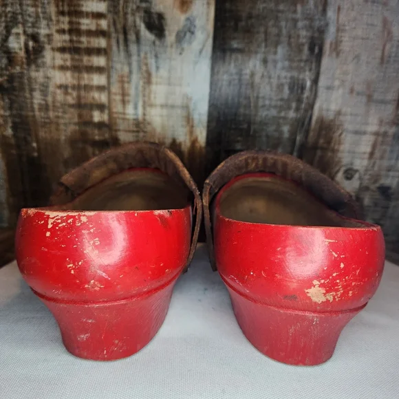 Antique Hand Carved Leather and Wood French Fabrique De Sabots Clog Shoes - Picture 5 of 10